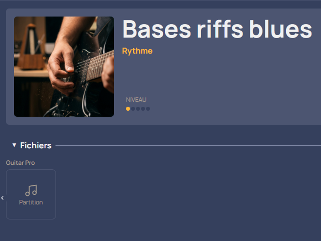 Capture d'écran de la page d'exercices guitare dans IzyRoutine
