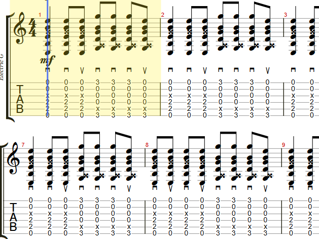 Capture d'écran du lecteur de tablatures Guitar Pro dans IzyRoutine